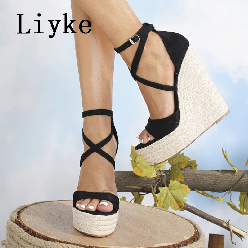 Platform Wedge Sandals With Buckle Strap for Women