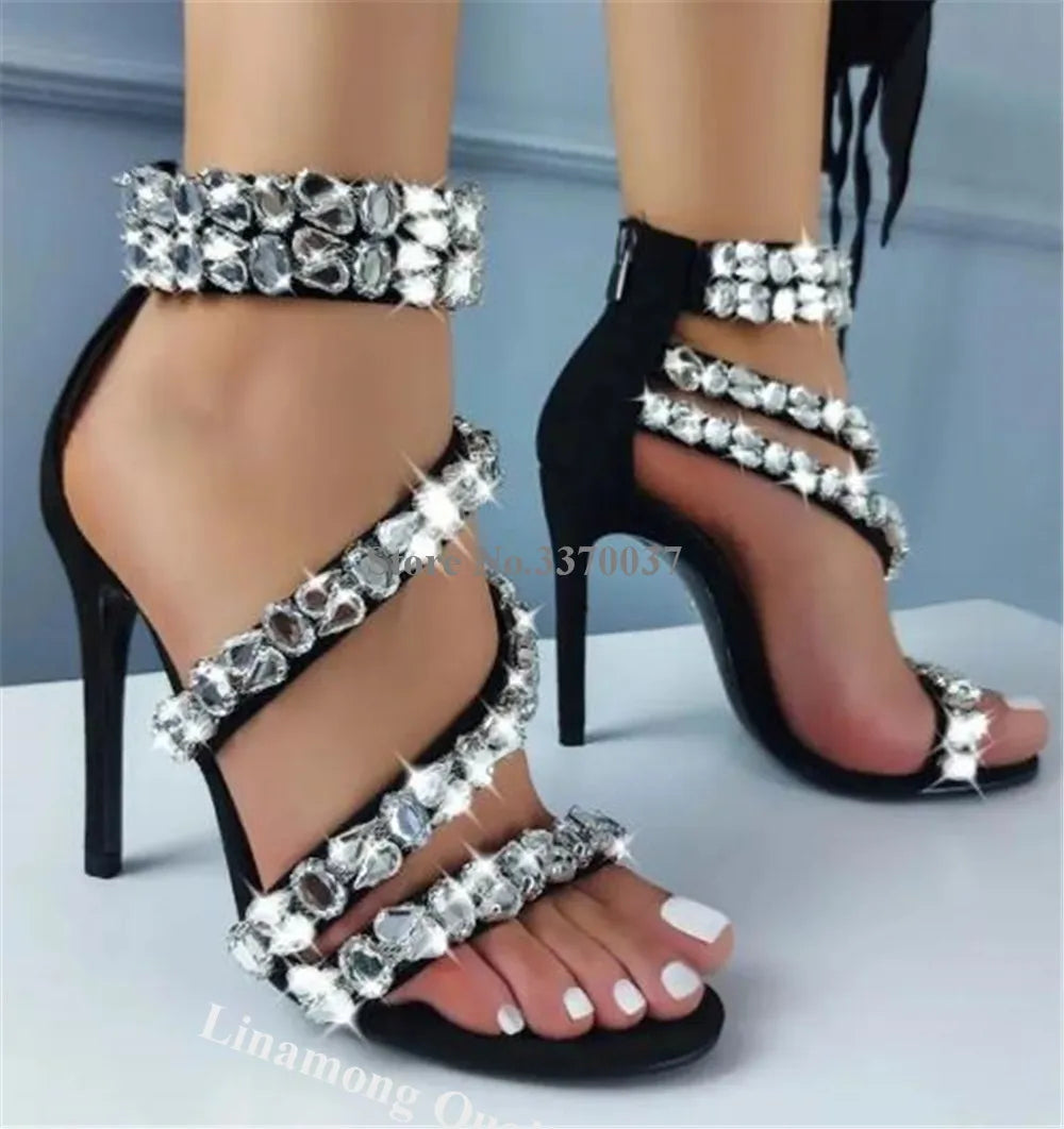 Rhinestone Strappy Stiletto Sandals