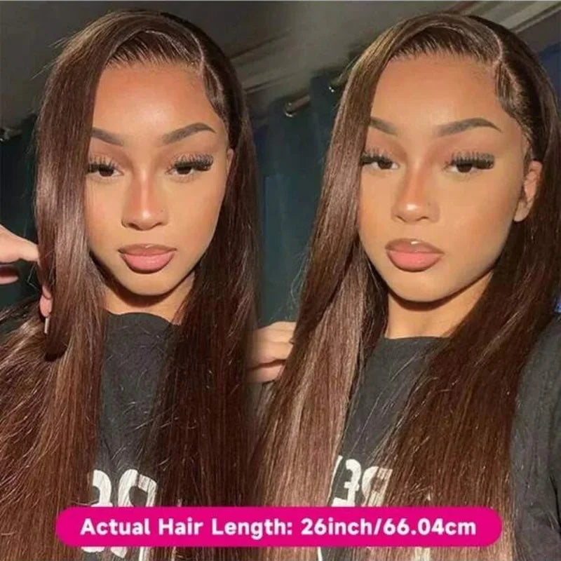 Chocolate Brown Straight Lace Front Human Hair Wig for Women
