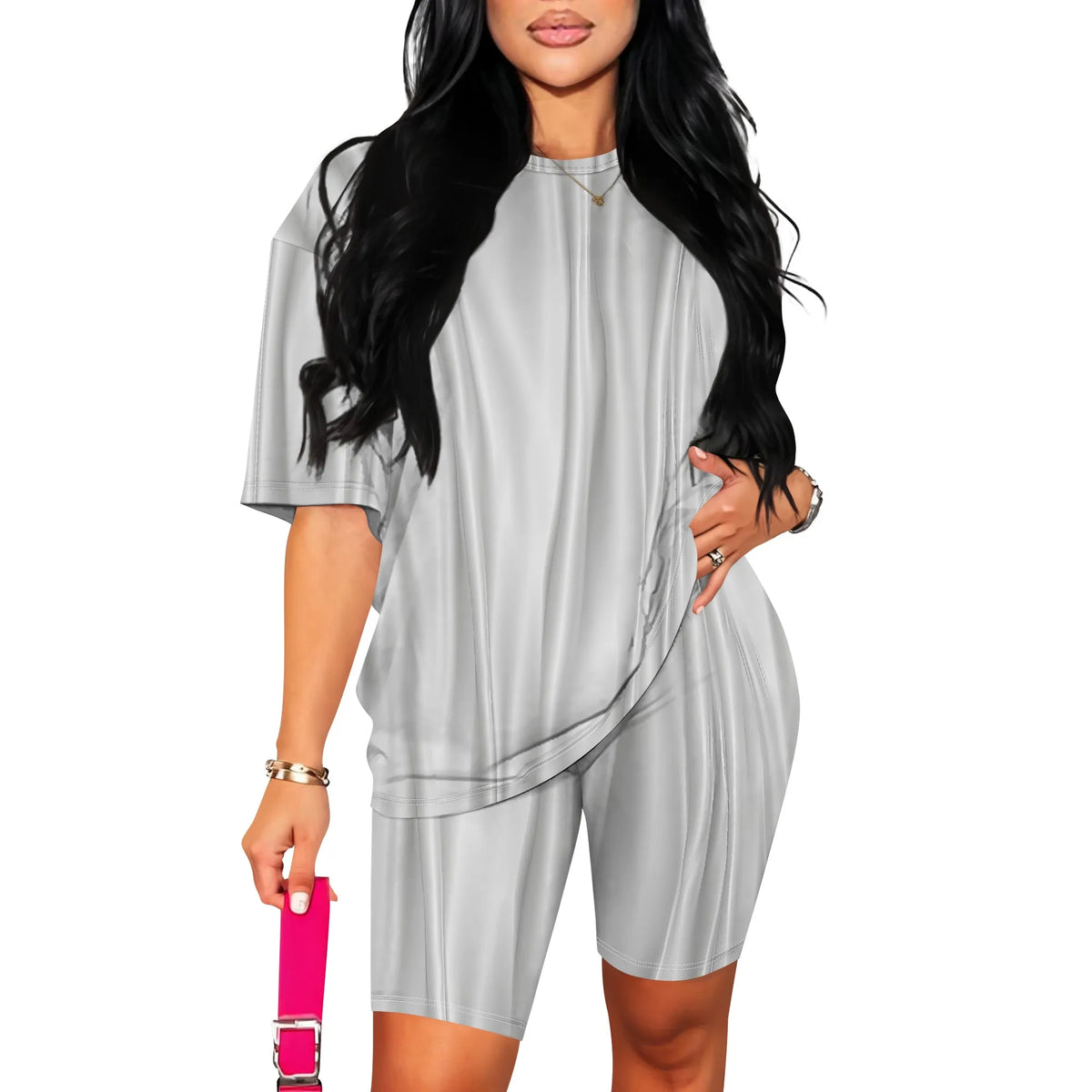 Polka Dot Short Sleeve Top and Biker Shorts Set for Women
