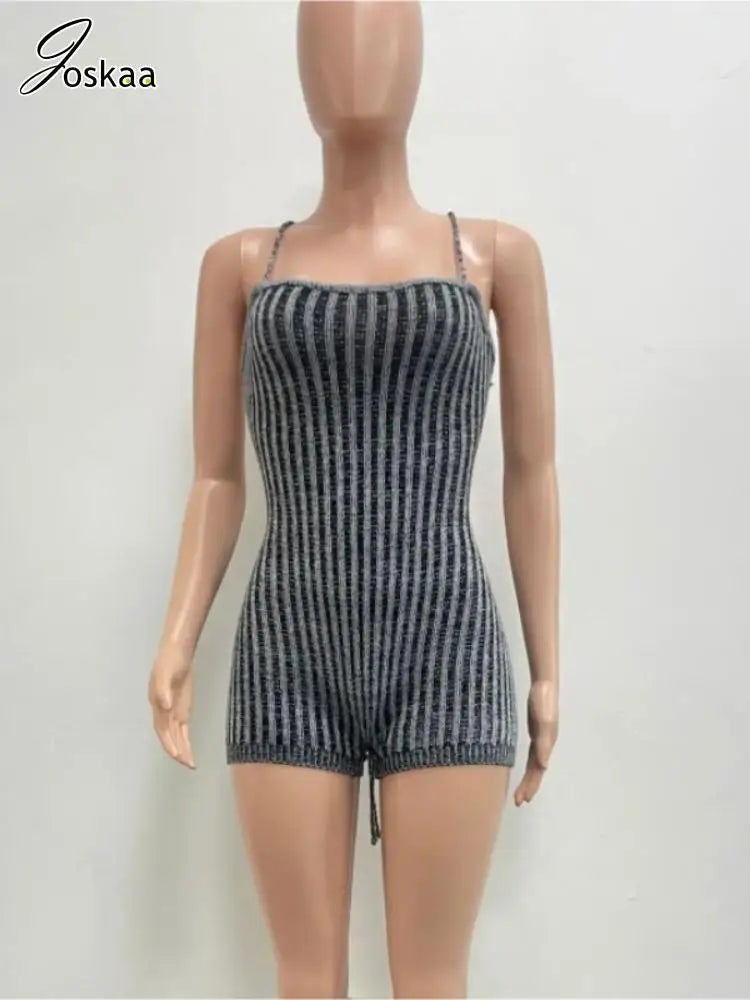 Backless Striped Knitted Sporty Playsuit for Women