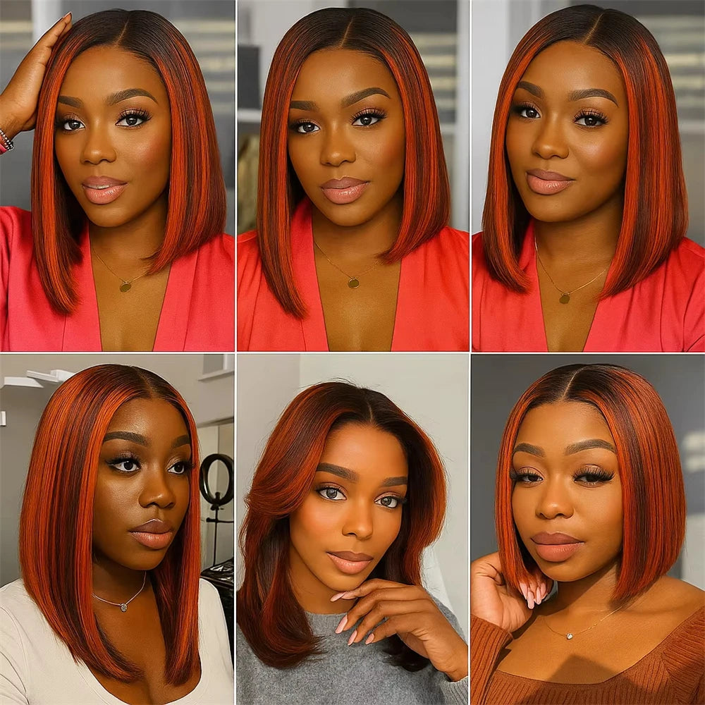 Straight Ombre Highlight Lace Front Human Hair Wig For Women