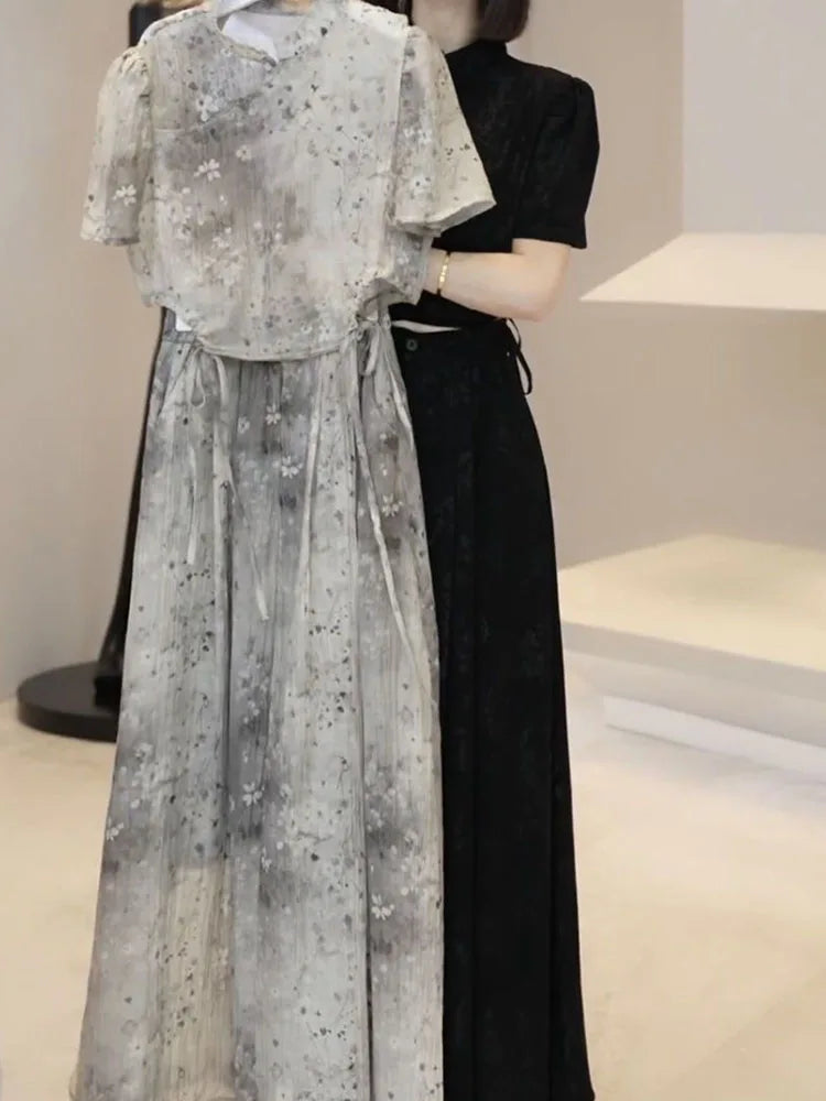 French national style printed skirt women's spring and summer new high-quality fashion design sense niche temperament two-piece