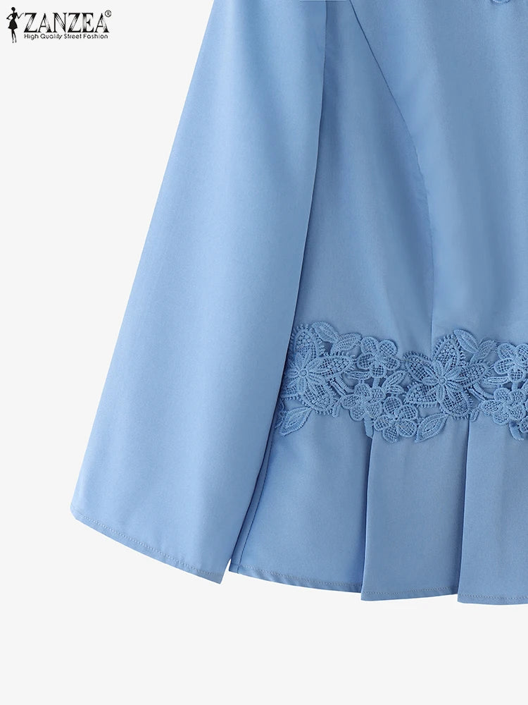 Lace Patchwork Three Quarter Sleeve Peplum Blouse for Women