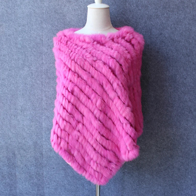 Rabbit Fur Knit Shawl Coat