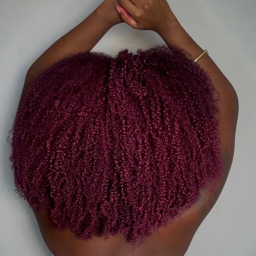 Burgundy Kinky Curly Pixie Bob Human Hair Wig for Women