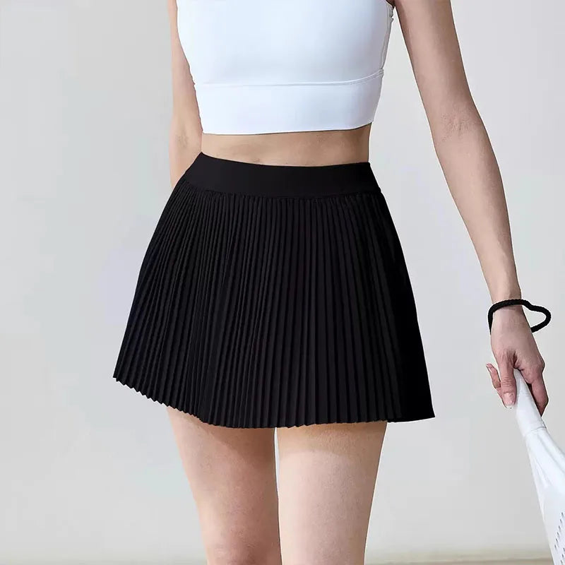 New Summer Running Shorts Built-in Side Pocket False 2 Pieces Tennis Mini Skirt Cooling Quick Dry Breathable Yoga Skirt Women