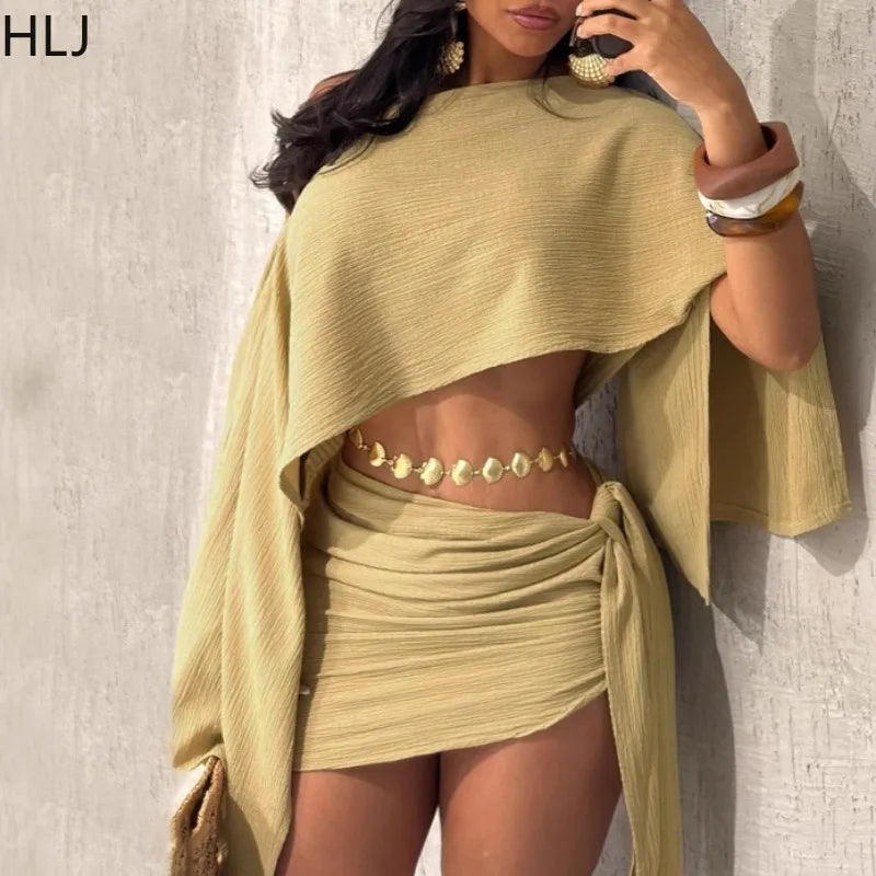 Elegant One Shoulder Crop Top and Mini Skirt Set for Women
