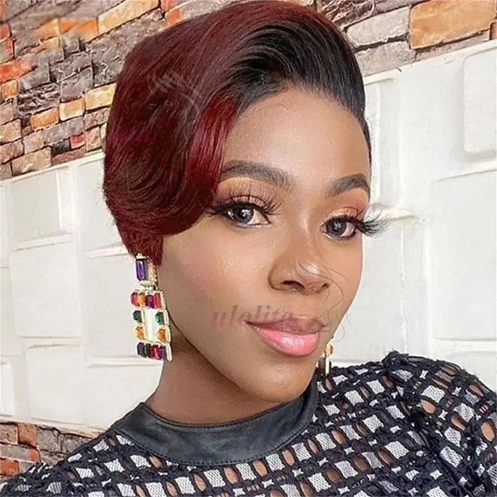 Ombre Pixie Cut Human Hair Lace Front Wig for Women