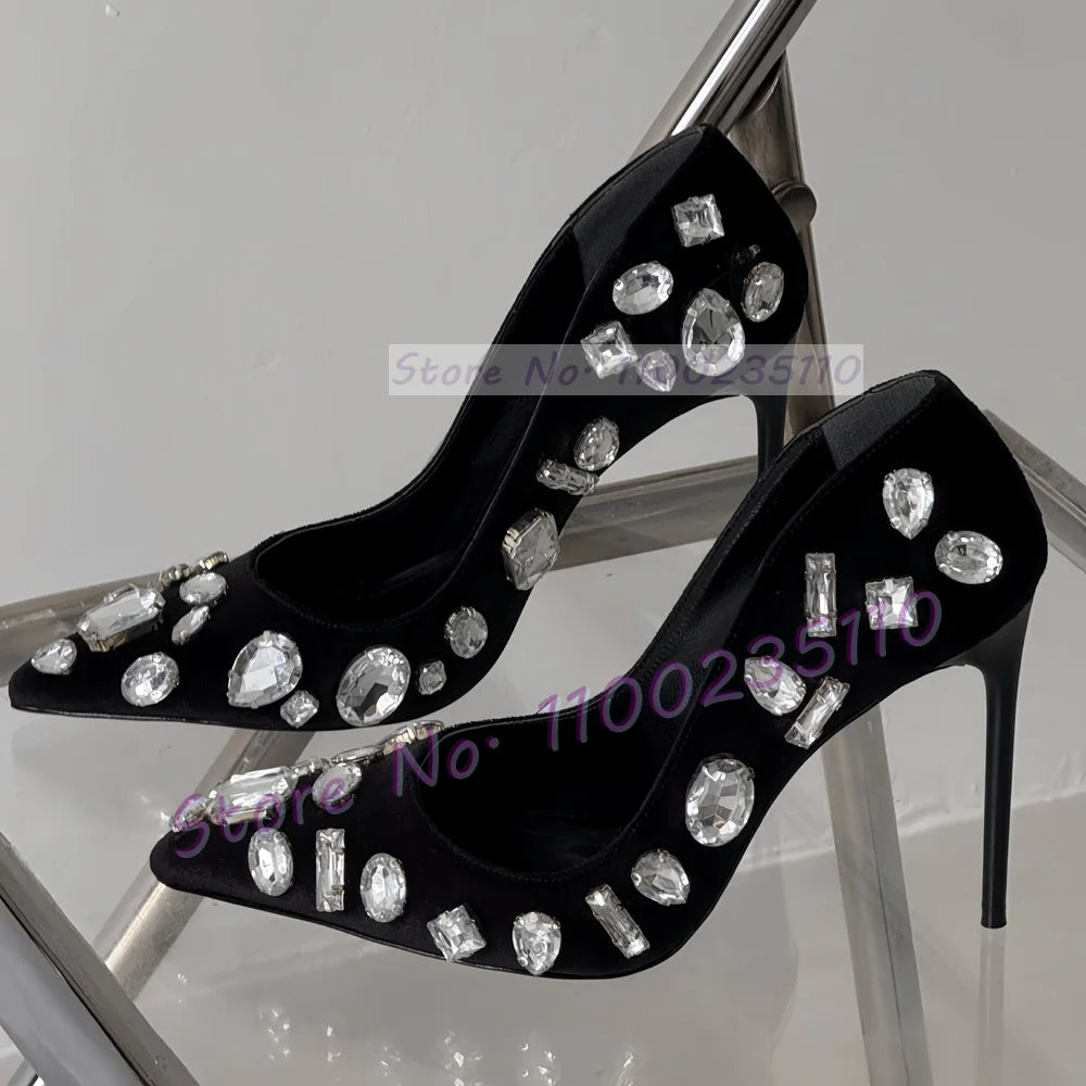 Crystal Embellished Satin Stiletto Pumps for Women