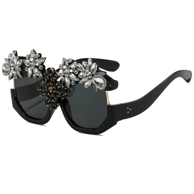 Oversized Floral Rhinestone Sunglasses