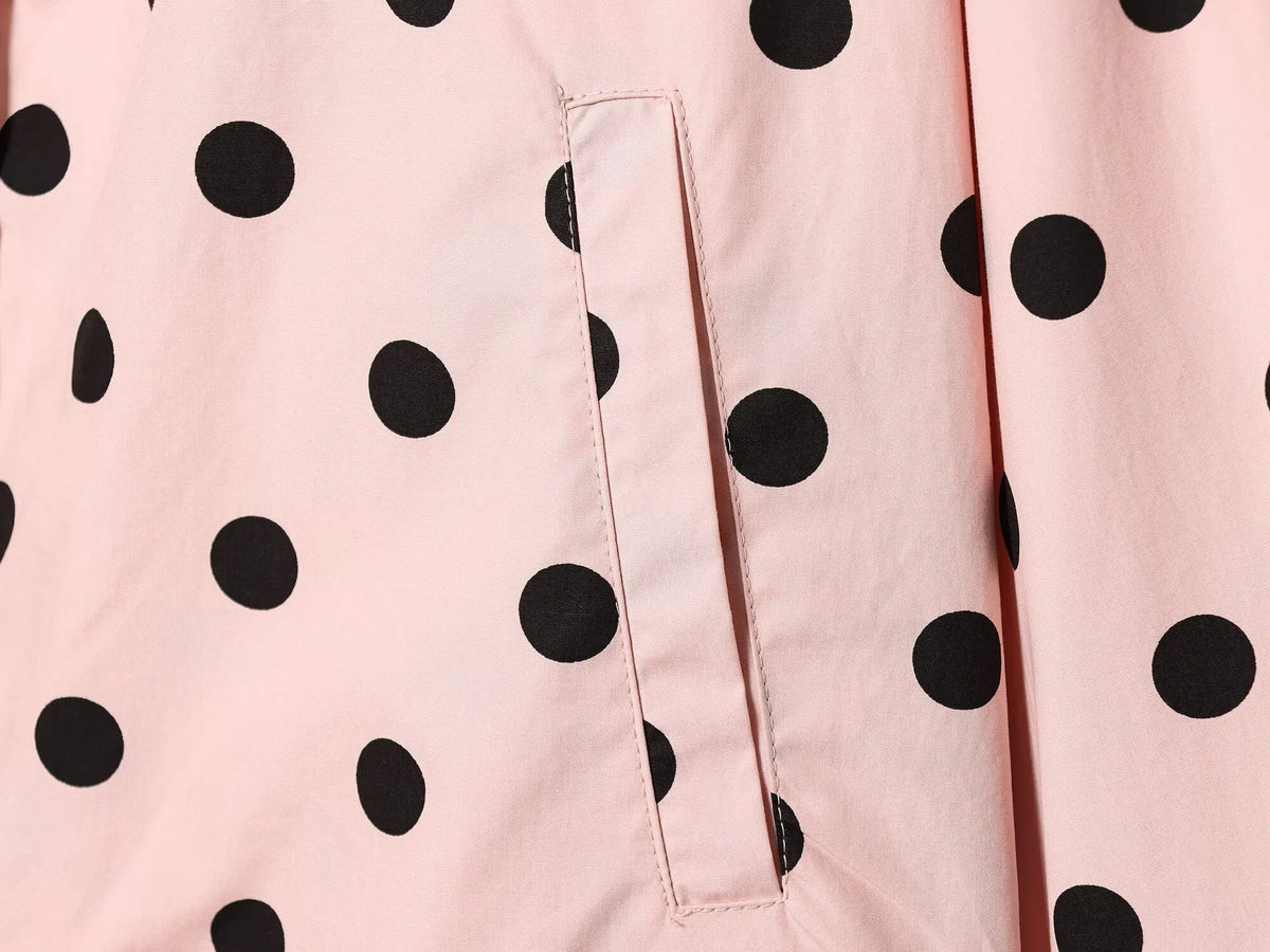 Pink Polka Dot High Collar Button Front Jacket for Women
