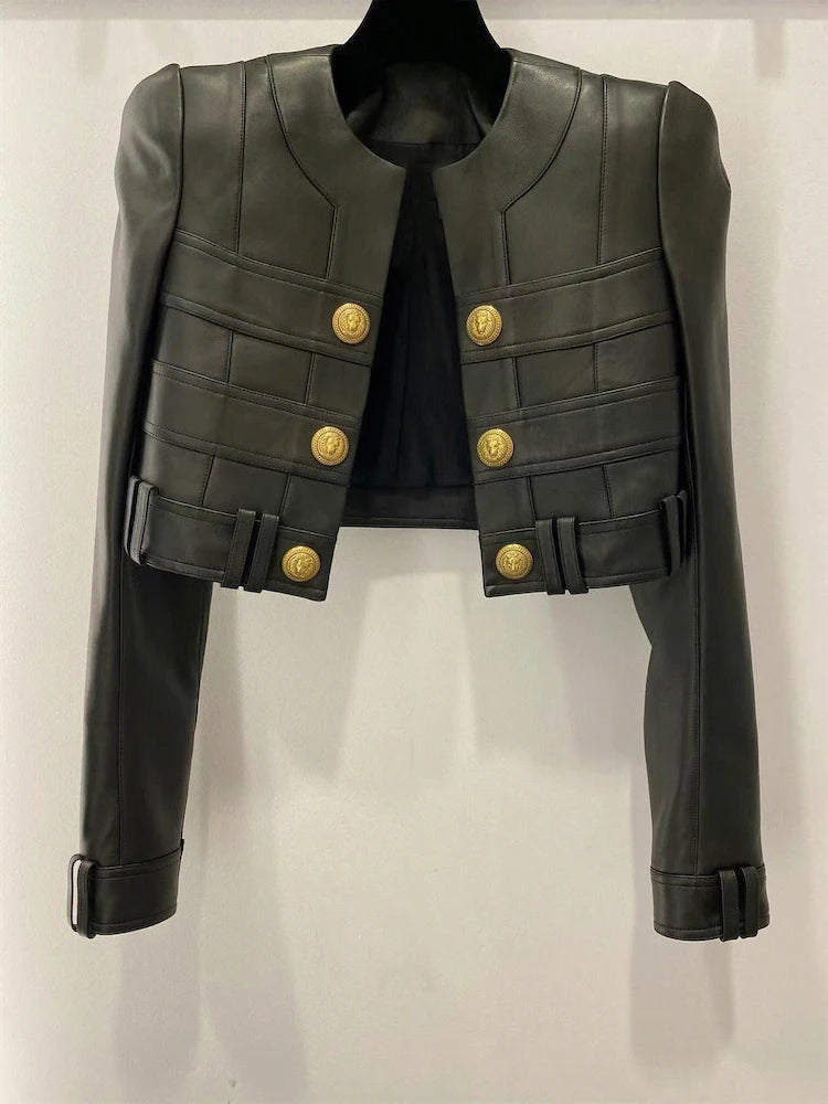 HIGH QUALITY Newest Fashion 2024 Designer Skirt Women's Faux Leather Patchwork Lion Buttons Mini Skirt