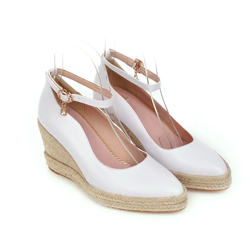 White Green Ankle Strap Platform Wedges