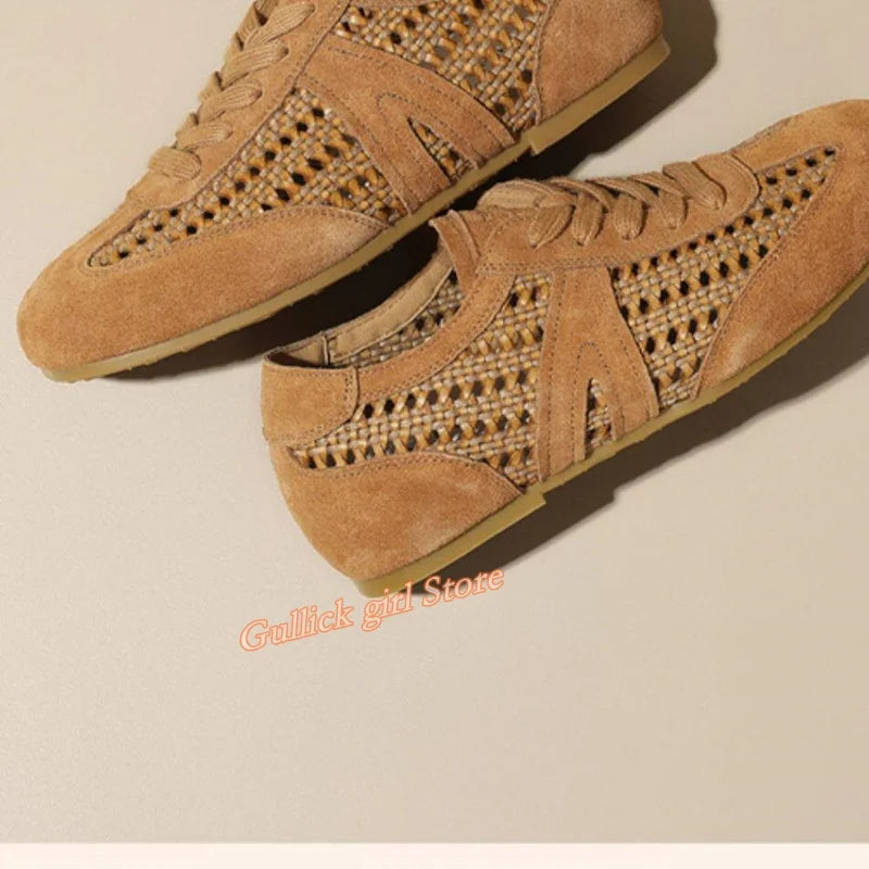 Breathable Openwork Knit Leather Training Shoes for Women
