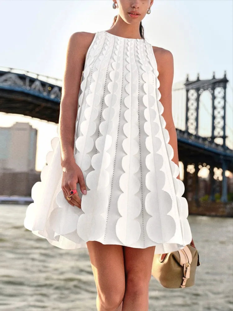 Gymystars Elegant Sleeveless Applique Mini White Women Dress Summer New Fashion High Waist A-line Party Birthday Beach Dresses