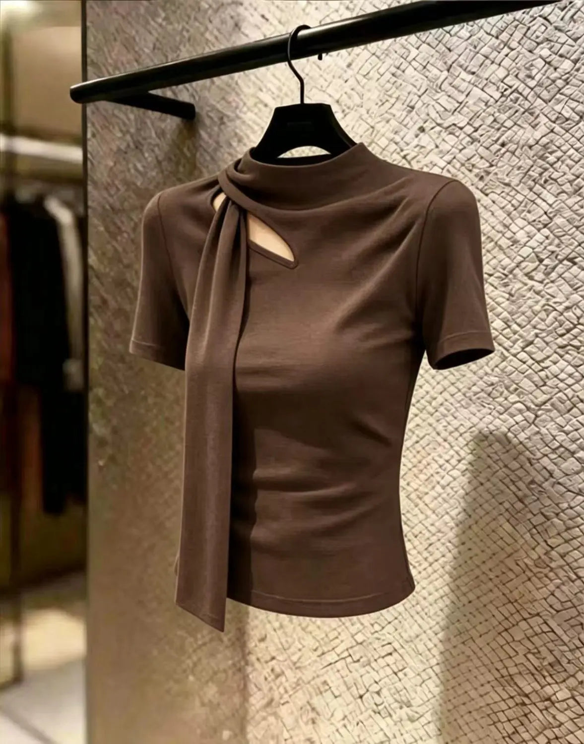 Elegant Hollow Out Slim Fit Short Sleeve Tee For Women