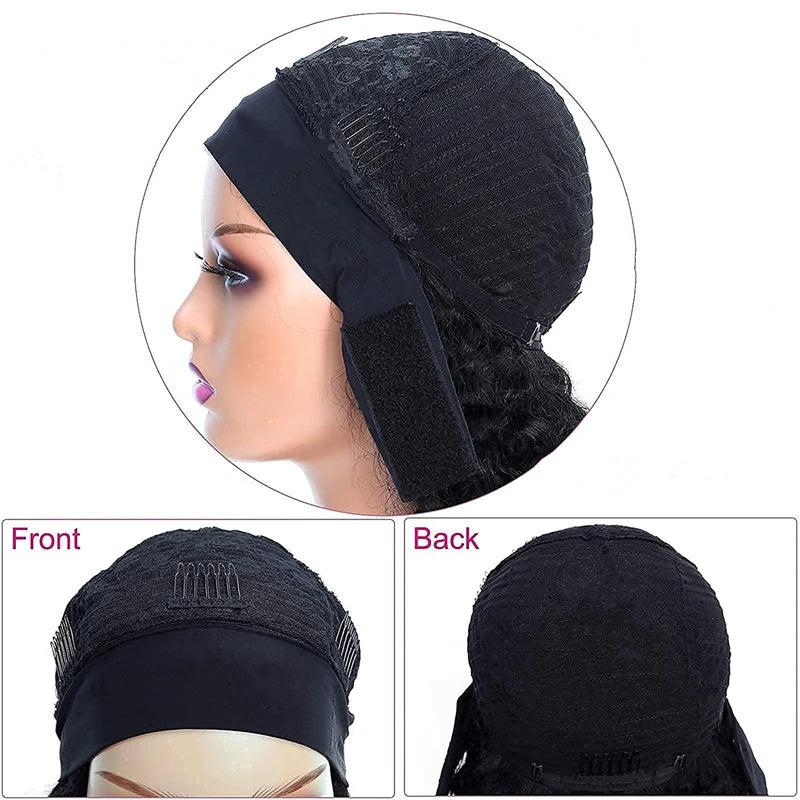 Short Curly Kinky Headband Human Hair Bob Wig for Women