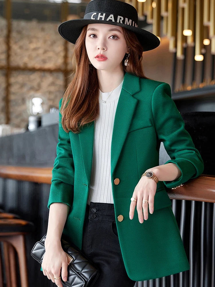 Fashion Ladies Blazer Women Green Black Khaki Long Sleeve Female Business Work Wear Slim Formal Jacket For Autumn Winter