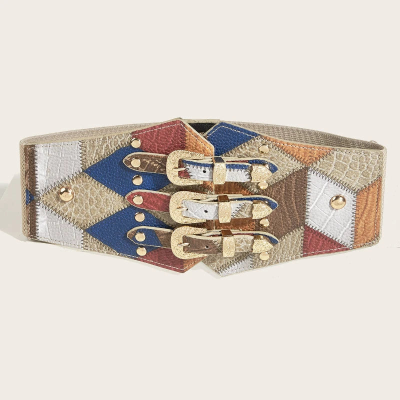 Vintage Carved Wide Waist Belt With Metal Buckle for Women