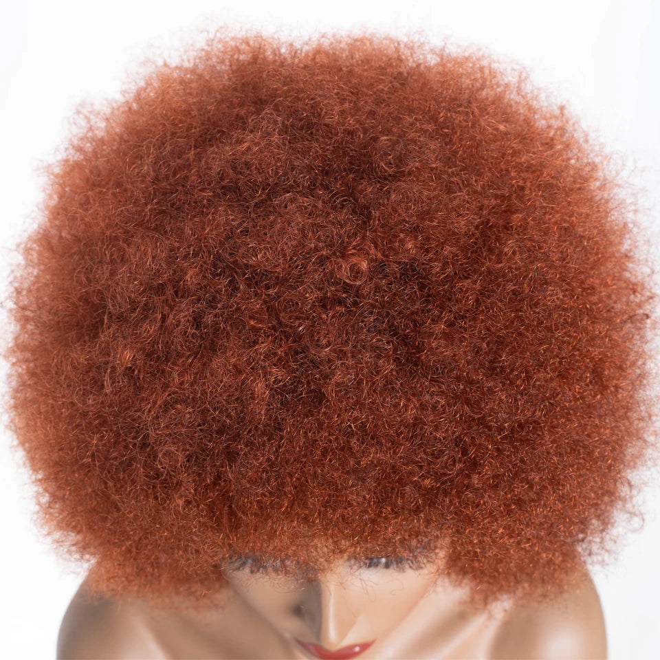 Human Hair Afro Kinky Curly Bob Wig with Glueless Cap for Women