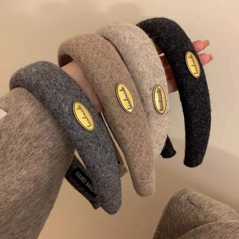 Wide Gold Emblem Wool Felt Headband