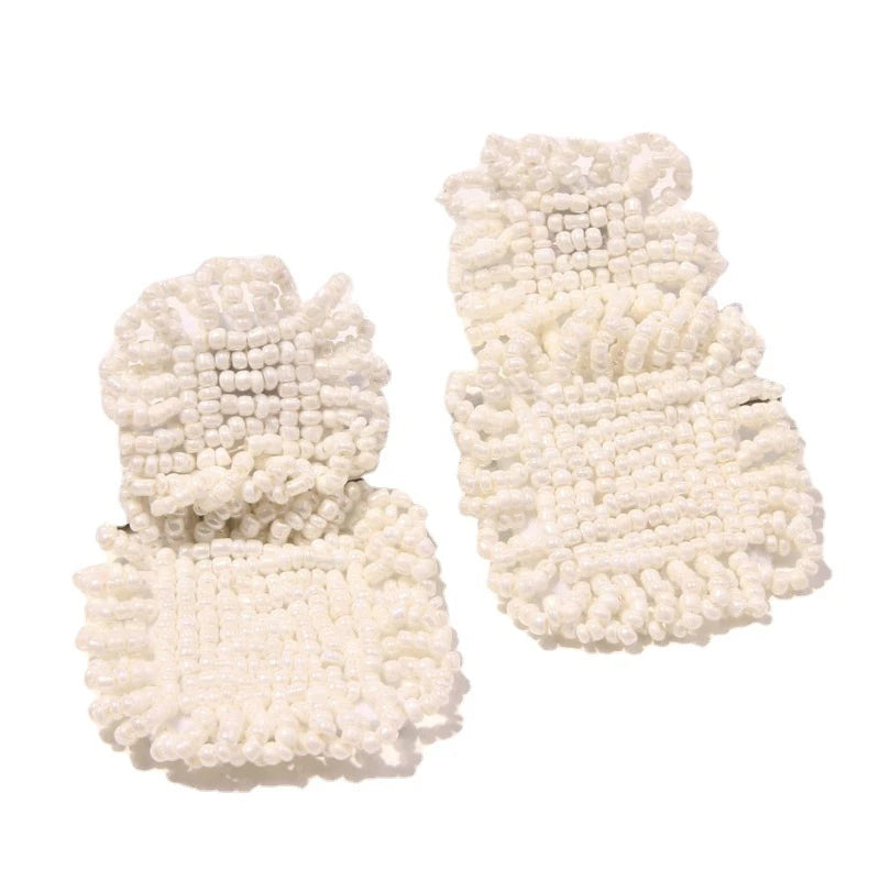 Bohemian Beaded Square Fringe Drop Earrings for Women