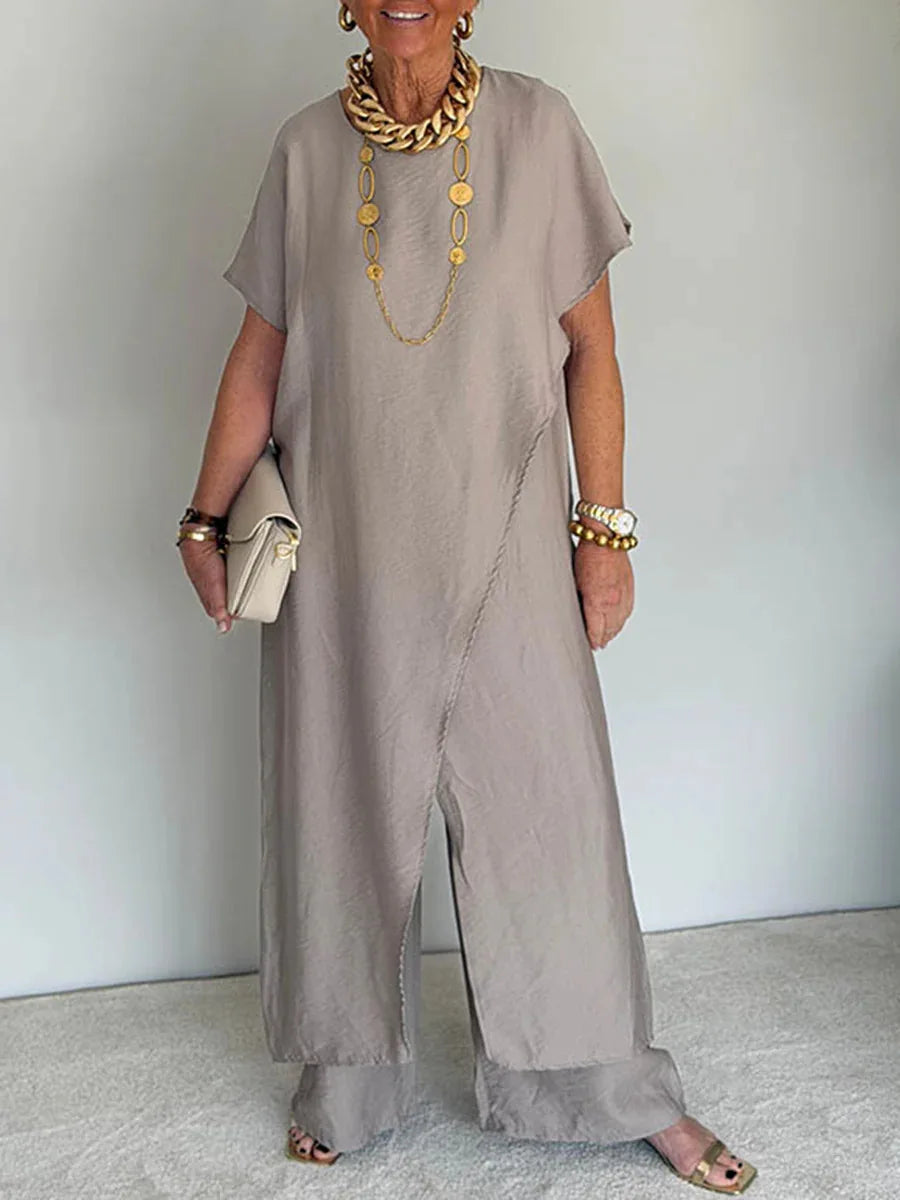 Casual Sleeveless Irregular Long Top Wide Leg Pants Two Piece Set for Women