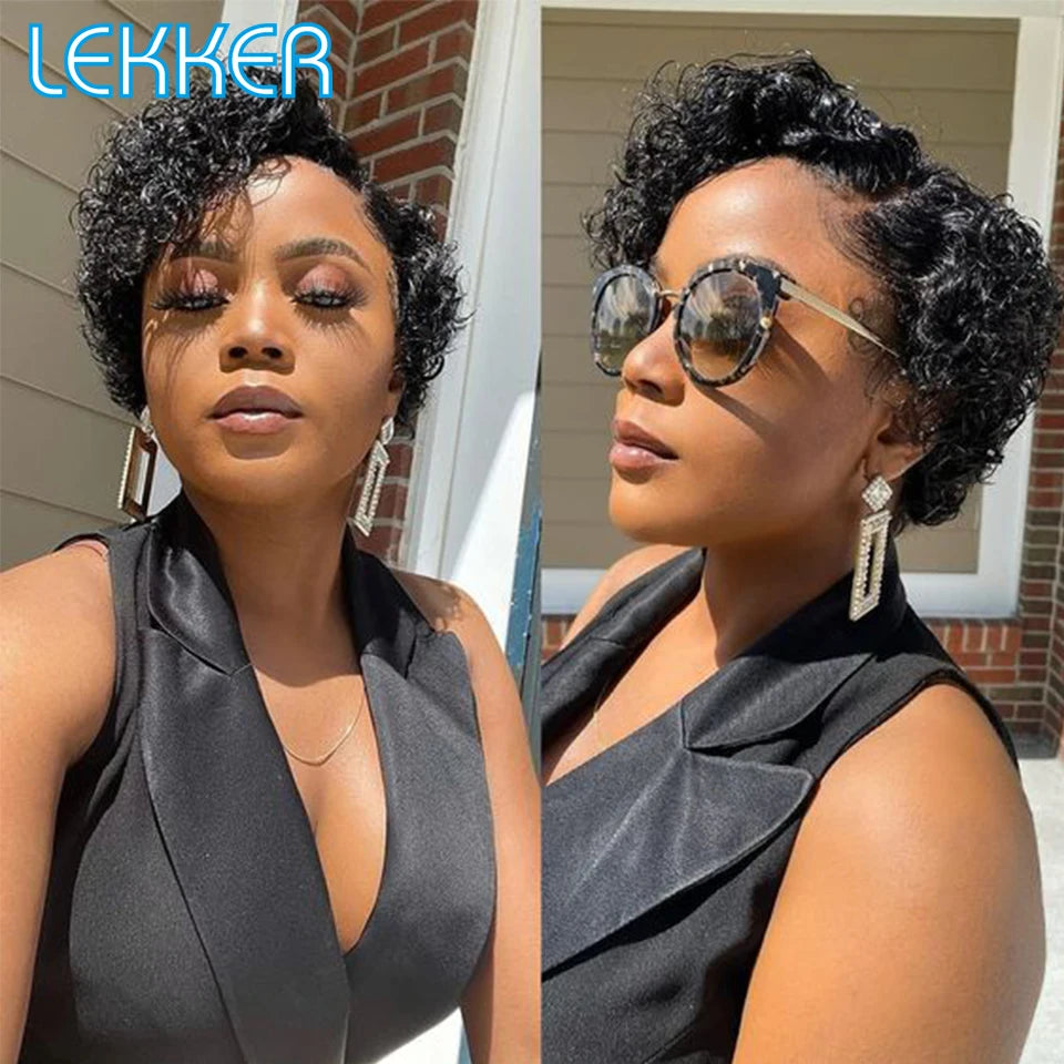 Curly Short Pixie Lace Front Wig Remy Human Hair Glueless for Women