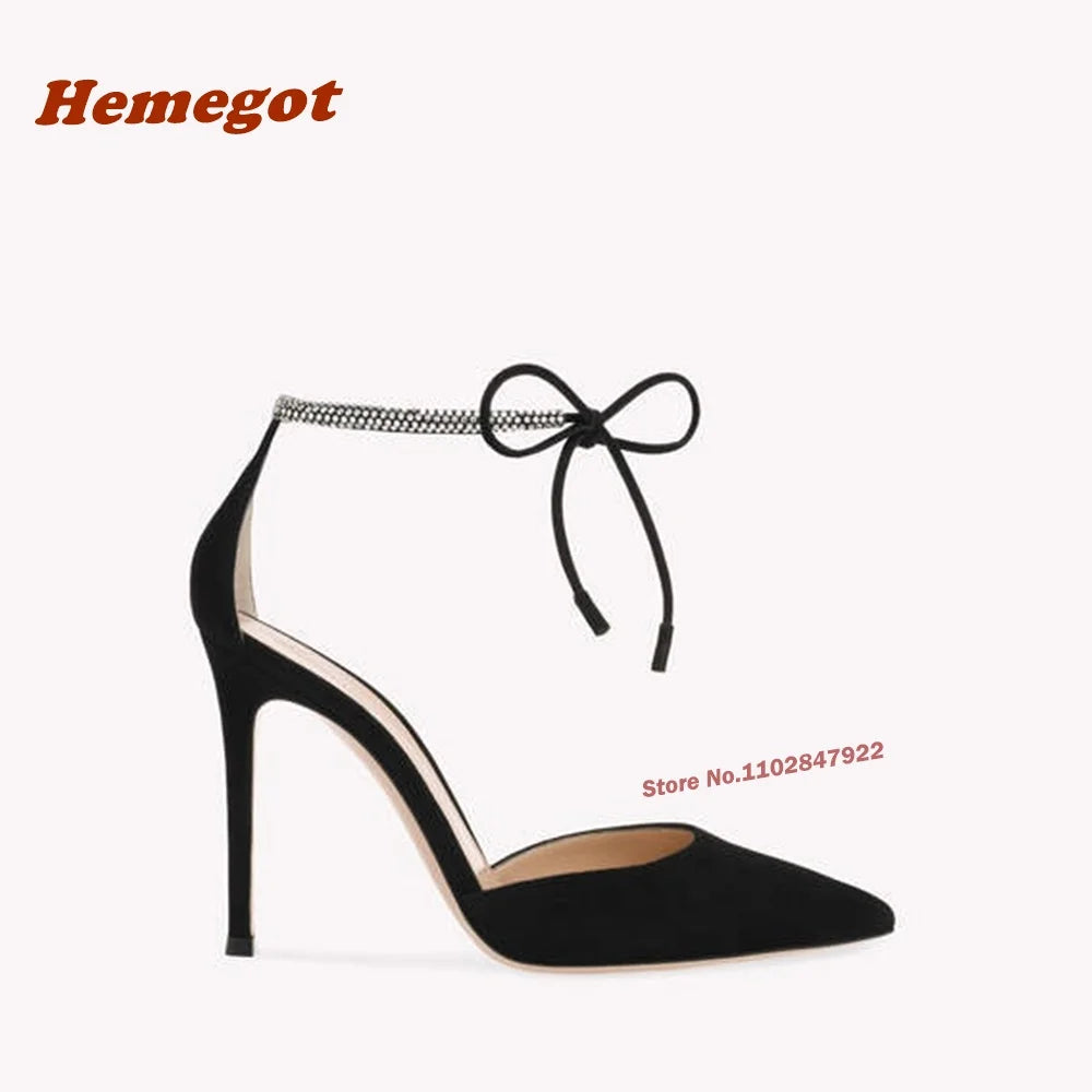 Lace Up Pointed Toe Pumps with Ankle Strap for Women