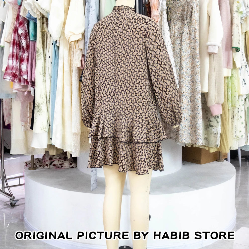 Ruffled Bow Knit Mini Dress Women's Summer Paisley  Print Contrast Cardigan Lace-Up Elegant Dress Female Knitwear Bandage Dress