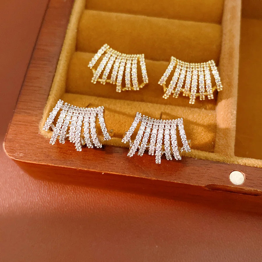 Gold Tone Curved Cubic Zirconia Earrings