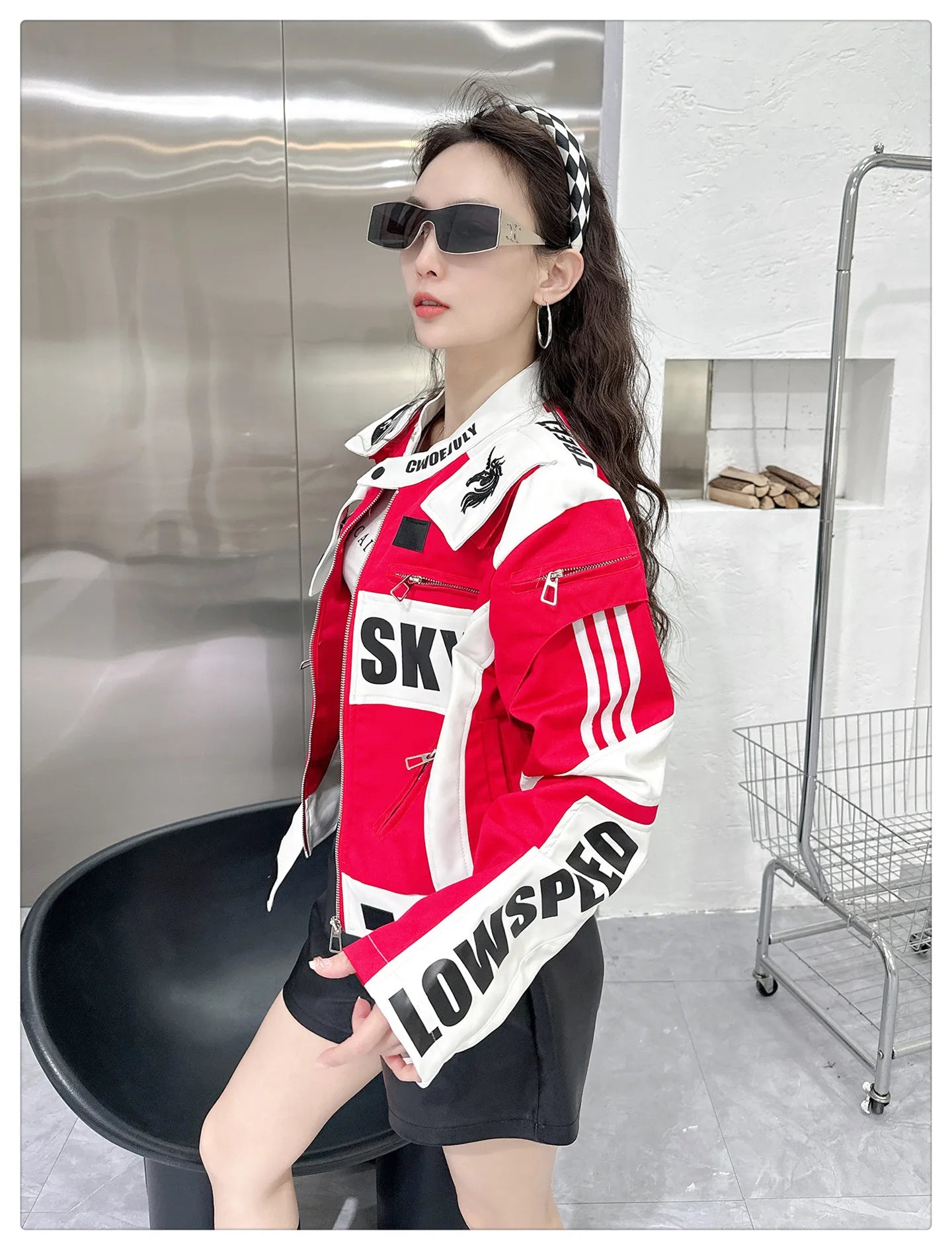 American Retro Motorcycle Clothes Stand Collar Short Zip Cardigans Coat Spring Autumn Embroidery Handsome Baseball Jackets Tide