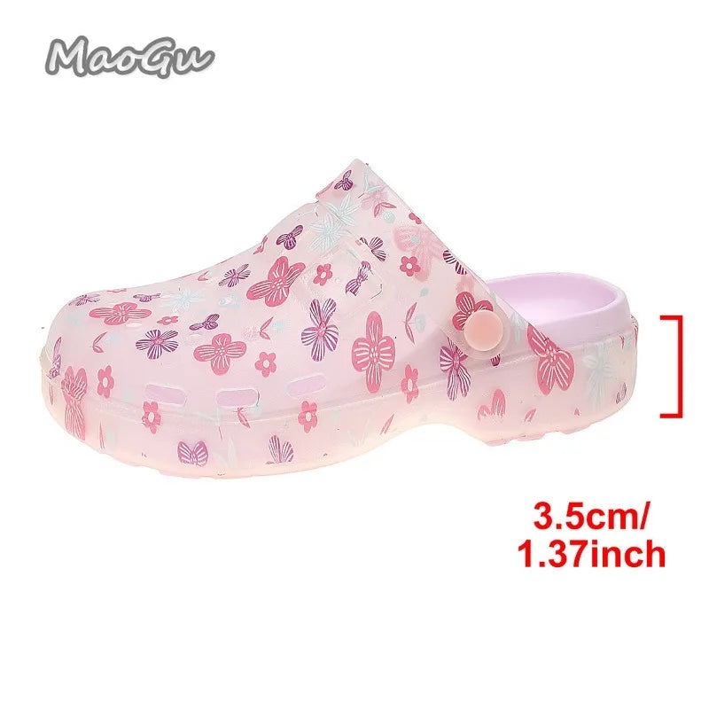 Casual Floral Print Transparent Wedge Sandals For Women