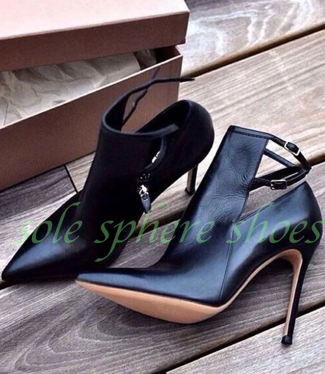 Punk Pointed Toe Buckle Strap Ankle Sandals for Women