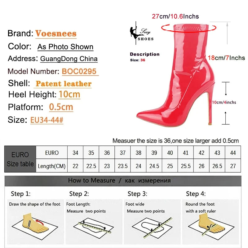 Glossy Patent Leather Ankle Boots with Thin Heels for Women
