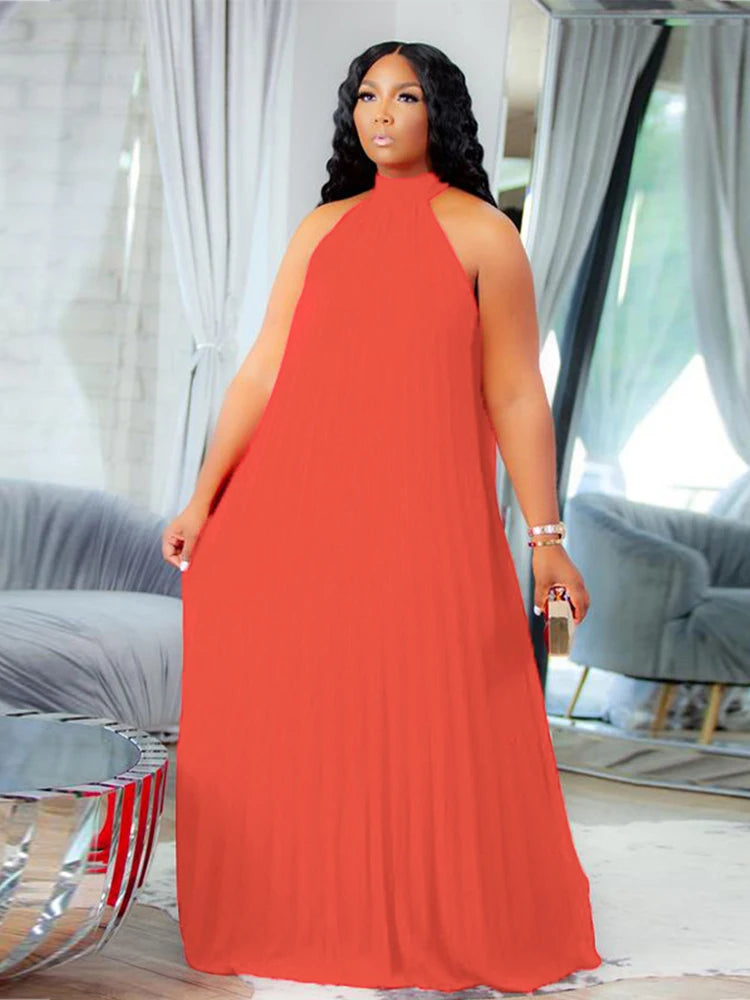 Chiffon Dresses for Women Long Elegant Evening Dress Big Size Round Woman Plus Size Sexy Pleated Halter Dress Summer Wear
