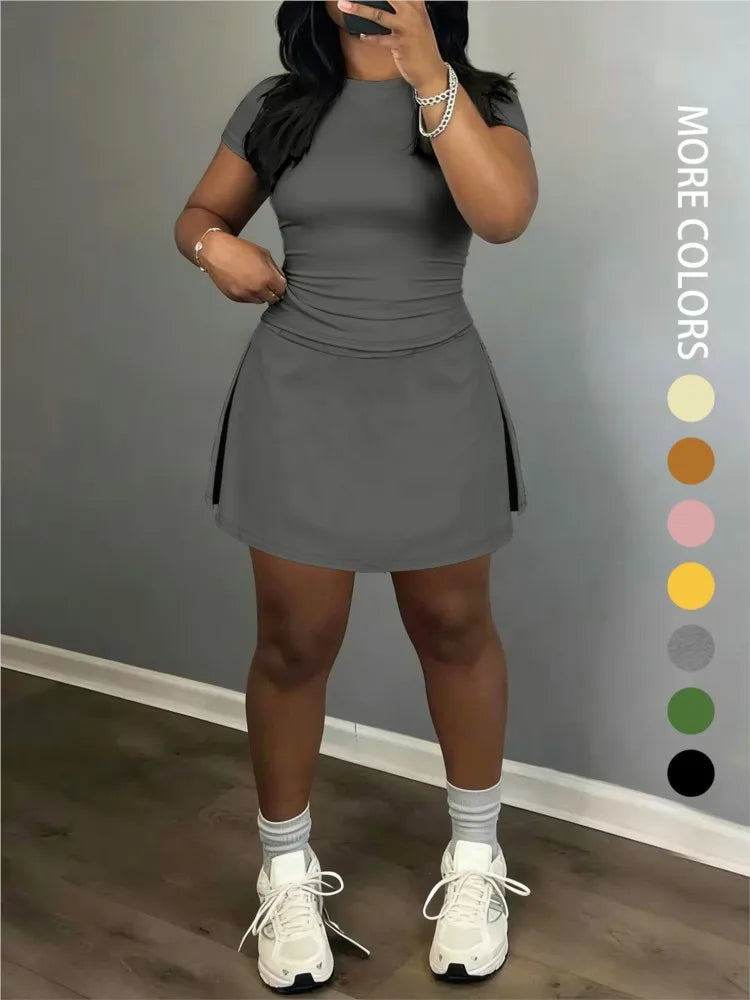 Sporty Short-Sleeve Tee and Culottes Two-Piece Set for Women