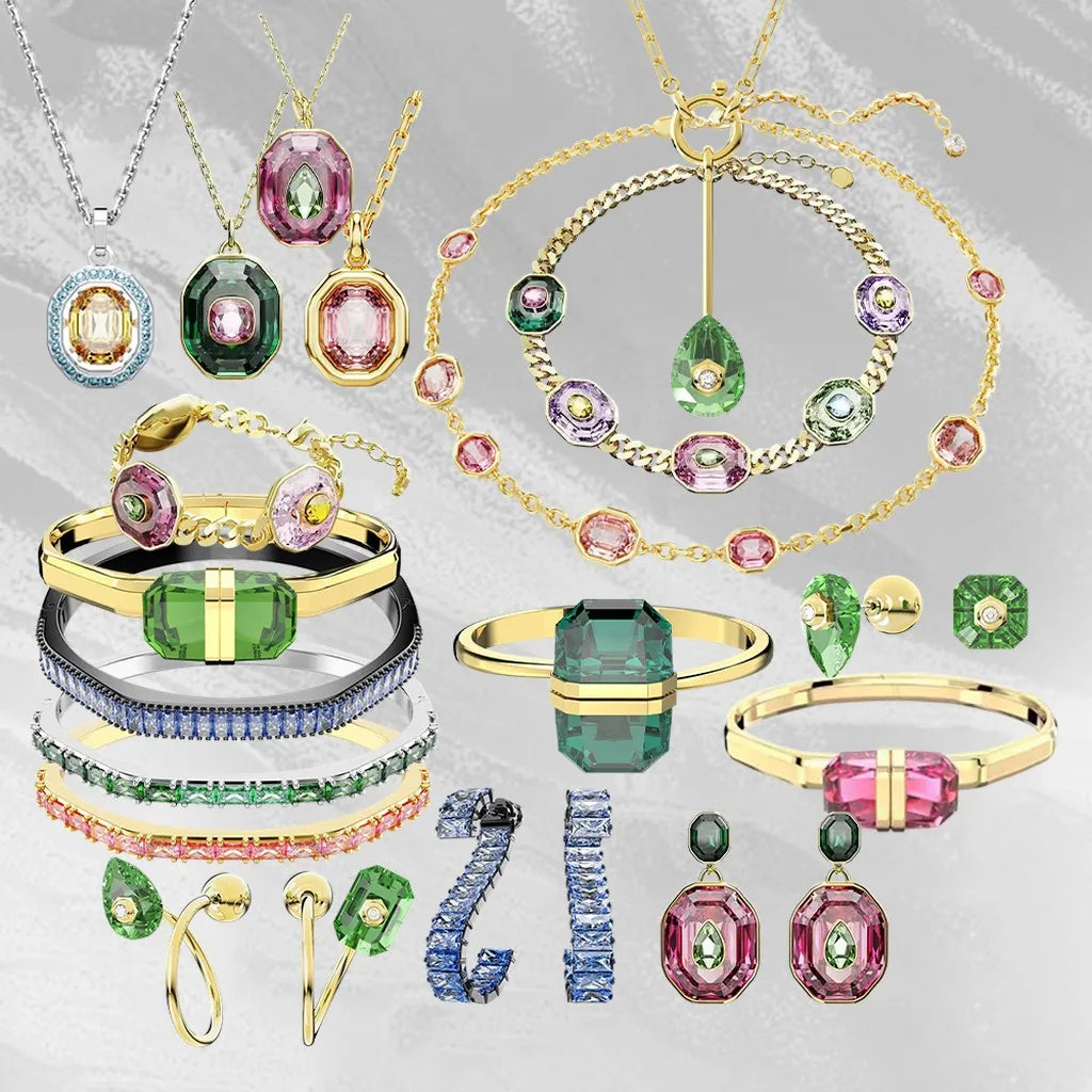 Elegant Mixed-Cut Crystal Necklace Set with Earrings for Women
