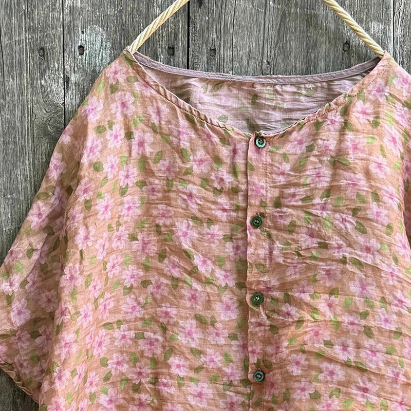 Casual Floral Print Loose Linen Relaxed Fit Shirt for Women
