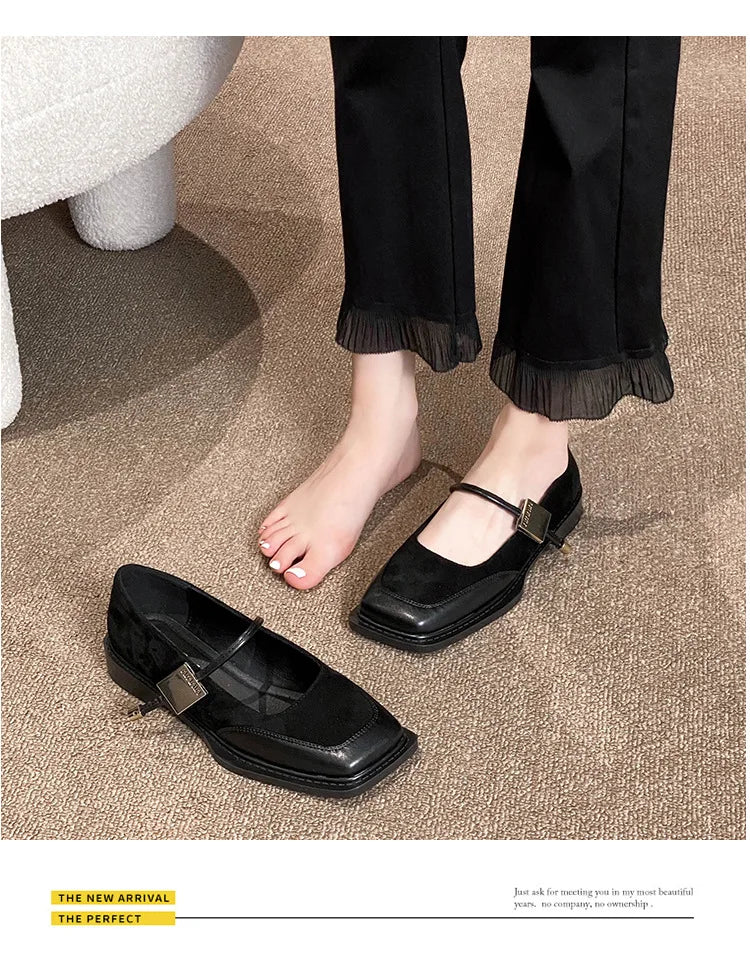 Retro Square Toe Low Heel Mary Jane Shoes for Women