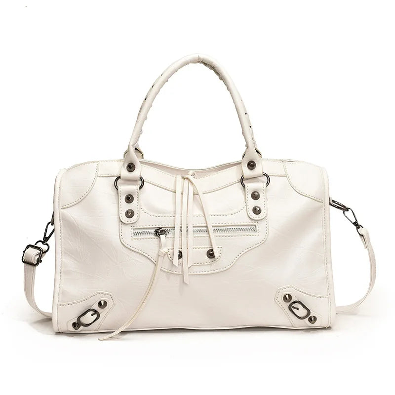 Rivet Embellished Faux Leather Tote Bag
