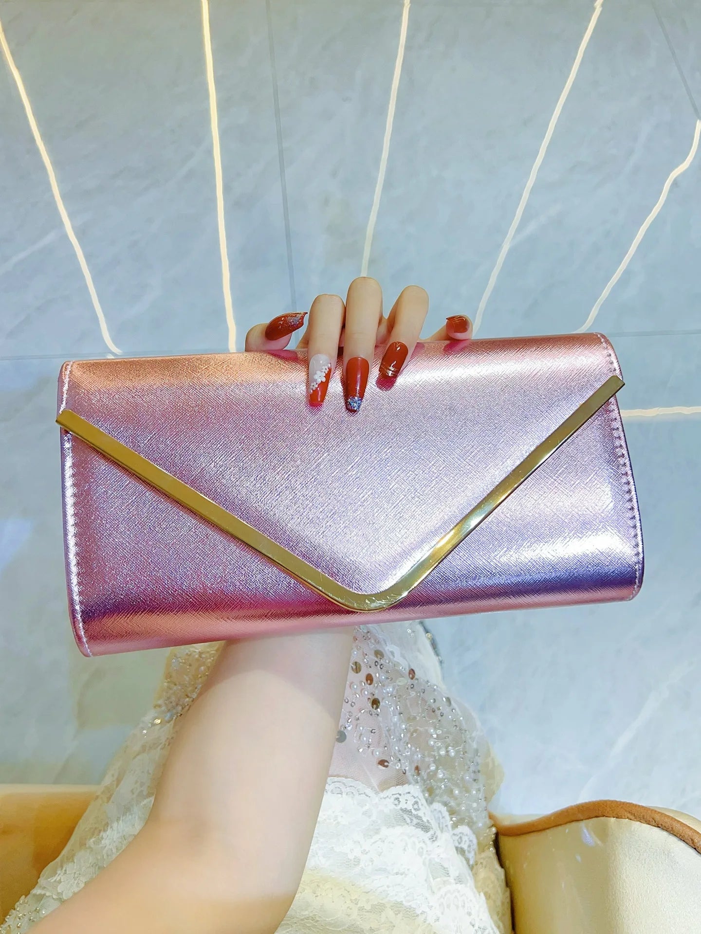 New Women's Envelope Evening Clutch Handbags Elegant Square Bridal Clutch Party Prom Wedding Purse Clutch Shoulder Bags Wallet