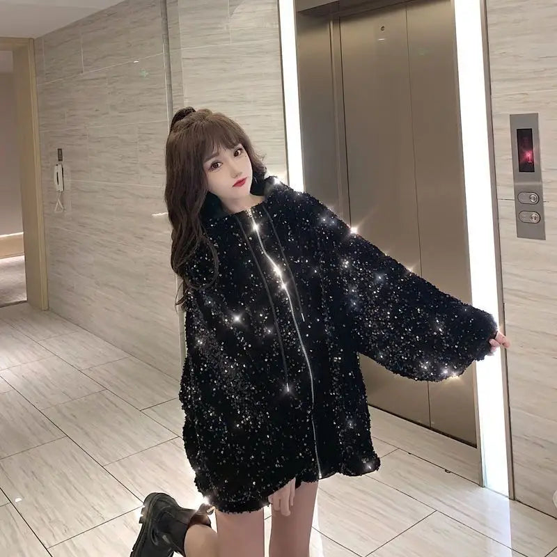 Starry Sky Hooded Jacket Women's Coat 2025 Autumn New Style Loose Clothing