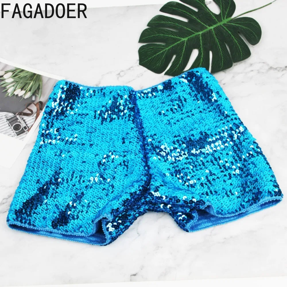FAGADOER Y2K Sexy Sequin Shorts for Women Purple Golden Sparkling Low Waist Skinny Shorts Hot Girl Streetwear Bottoms 2025 New