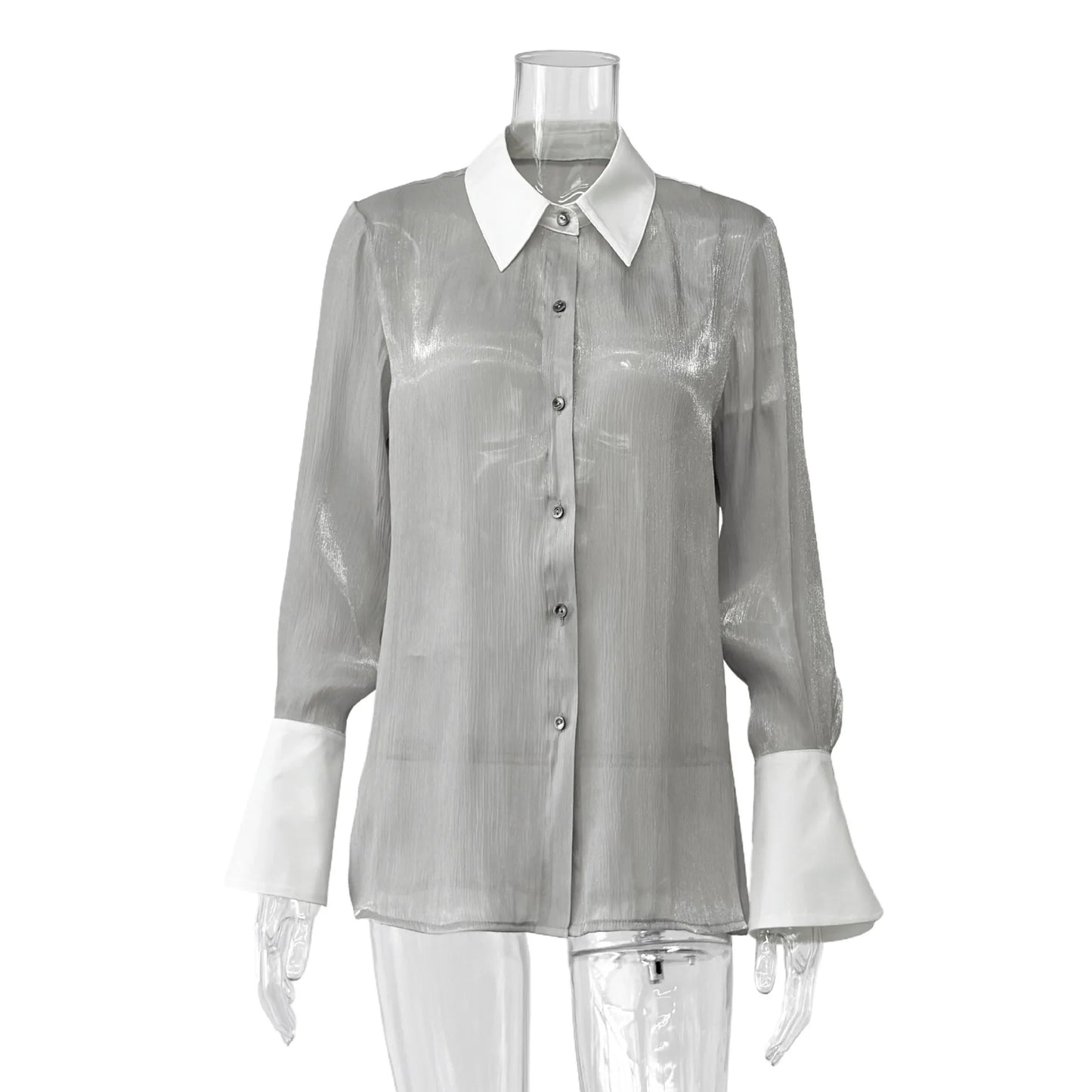Summer Elegant Spliced See Through Mesh Blouse for Women