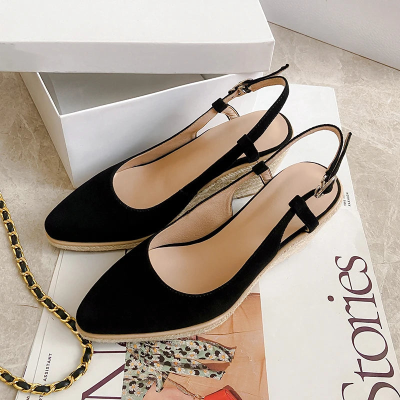 Apricot Back Strap Suede Wedge Platform Sandals for Women