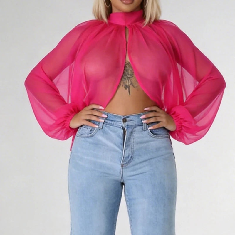 Elegant Sheer Chiffon Batwing Sleeve Blouse for Women
