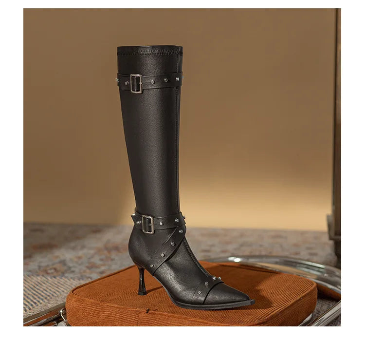 Black Mid Calf Stiletto Boots
