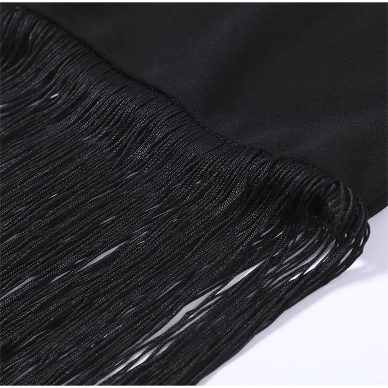 Asymmetrical Skew-Collar Backless Tassel Patchwork Top for Women